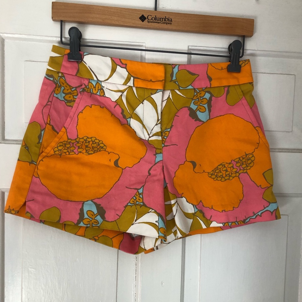 Trina Turk High-Waist Floral Shorts — Pink, Orange & White